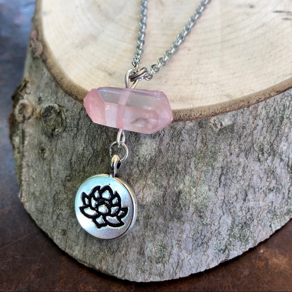 Lotus with Mauve Quartz Crystal Necklace - Picture 3 of 3